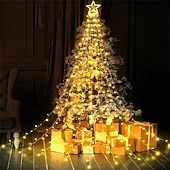 abordables Luces de Navidad-Cadena de luces para árbol de Navidad, decoración al aire libre, cadena de luces de estrellas, 8 modos de enchufe, 350 led, cascada, árbol de Navidad, topper de estrella, luz de hadas para patio,