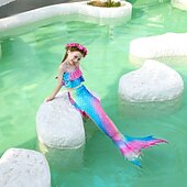 abordables Maillot de bain sirène-Enfants Fille Trois pièces Maillots de bain sirène Maillot de Bain Plage Natation Bloc de couleur à imprimé arc-en-ciel Actif Imprimer Maillots de bain 3-10 ans Eté Rose Claire Rose poussiéreuse