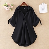 abordables Hauts Unis pour Femmes-chemisier femme streetwear décontracté couleur unie demi manches hauts réguliers col de chemise travail quotidien week-end noir blanc jaune rouge printemps automne