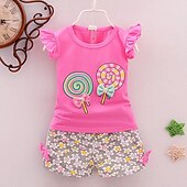cheap Sets-Girls&#039; 3D Cartoon Bow T-shirt &amp; Shorts Short Sleeve Chic &amp; Modern Basic Casual Kid&#039;s