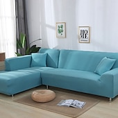 abordables Housse de canapé-housse de canapé extensible bordeaux housse élastique canapé sectionnel fauteuil causeuse 4 ou 4 ou 3 places forme L gris solide doux durable lavable