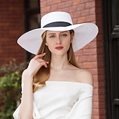 cheap Party Hats-Hats Polyester Straw Hat Sun Hat Casual Holiday Simple With Bowknot Headpiece Headwear