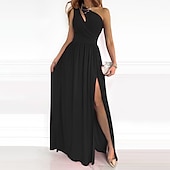 preiswerte Kleider für den-Damen kleid lang Ballkleid abendkleider Schaukelkleid Smaragdgrünes Kleid Elegant Party Romantisch Urlaub Party kleid hochzeitsgast Schlank Blumen Einfarbig Ärmellos Ein-Schulter Schwarz Weiß Rosa