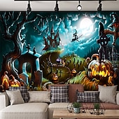 halpa halloween seinävaatteita-halloween koristeet kuvakudos jack o lyhty kurpitsa sisustus seinä taide suuri riippuva kuvakudos seinämaalaus sisustus valokuva tausta peitto verho koti makuuhuone olohuone lepakko kummitus talo