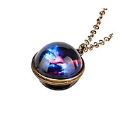 cheap Necklaces &amp; pendants-farjing planet necklace, glow in the dark galaxy system double sided glass dome planet necklace pendant jewelry gift