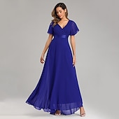 abordables Mariage Décontracté / de Jour-Robe de mariage en A-line froncée élégante pour les invitées de mariage mariage à la plage formelle cravate noire pour demoiselles d&#039;honneur longueur de sol manches courtes décolleté en V chiffon dos