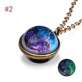 cheap Necklaces &amp; pendants-farjing planet necklace, glow in the dark galaxy system double sided glass dome planet necklace pendant jewelry gift