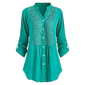 preiswerte Damen Arbeitsoberteile-Damen Hemd Spitzenhemd Tunika Hemdbluse elegant Urlaub Damen einfarbig Blumenspitze Häkel Langarm normale Oberteile Hemdkragen Party Casual Alltag Schwarz Weiß Wein Mintgrün