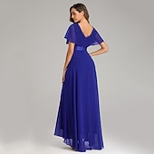 abordables Mariage Décontracté / de Jour-Robe de mariage en A-line froncée élégante pour les invitées de mariage mariage à la plage formelle cravate noire pour demoiselles d&#039;honneur longueur de sol manches courtes décolleté en V chiffon dos