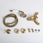 abordables Systèmes de douche à valve brute-robinet de douche, robinet de douche en laiton antique setrainfall poignée unique trois trous système de douche antique valve en céramique mitigeurs de bain douche avec interrupteur d'eau chaude et