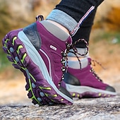 cheap Women&#039;s Sneakers-Women&#039;s Waterproof Purple Hiking Boots with Lace-Up Closure and Cushioned Sole - Ideal for Outdoor Adventures