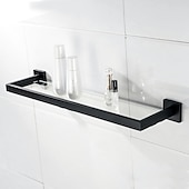cheap Shower Caddy-Bathroom Shelves Bathroom Tempered Glass Shelf, Sainless Steel Shower Wall Shelves No Drilling Towel Racks Rectangular 1 Tier Wall Mounted Mirror Front Shelf