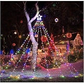 abordables Luces de Navidad-Cadena de luces para árbol de Navidad, decoración al aire libre, cadena de luces de estrellas, 8 modos de enchufe, 350 led, cascada, árbol de Navidad, topper de estrella, luz de hadas para patio,