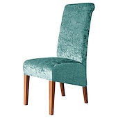 baratos Capa para Cadeira de Jantar-capas de cadeira de jantar de veludo pelúcia preto, capas protetoras de cadeira de encosto alto de elastano bordô capa de assento com elástico para sala de jantar, casamento
