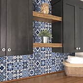 זול מדבקות אריחים-24/48 יחידות עמיד למים מטבח יצירתי חדר אמבטיה סלון מדבקות קיר דביקות עצמית עמיד למים אופנה כחול נורדי מדבקות אריחים