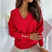 preiswerte Grafische Muster und Details-Damenbluse mit V-Ausschnitt, lange Ärmel, geknöpfte Manschetten, lässiges, elegantes Oberteil in Rot, Blau, Weiß, Schwarz, Grün, weiche, bequeme Passform, vielseitig einsetzbar für alle Jahreszeiten
