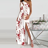 preiswerte Kleider für den-Damen kleid lang Ballkleid abendkleider Schaukelkleid Smaragdgrünes Kleid Elegant Party Romantisch Urlaub Party kleid hochzeitsgast Schlank Blumen Einfarbig Ärmellos Ein-Schulter Schwarz Weiß Rosa