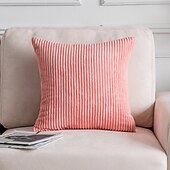 abordables Coussins tendances-Housse d&#039;oreiller nordique en velours côtelé, couleur unie, douce, sans noyau, pour le bureau, la maison, le salon, le canapé, vert, orange, rose, bleu