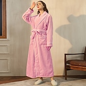 preiswerte Bademäntel für Damen-Damen-Schlafanzug, Bademantel, Nachthemd, 1 Stück, reine Farbe, warmer Plüsch, lässig, Party, Zuhause, Alltag, Fleece, Frottee, V-Bügel, lange Ärmel, moderner Stil, Gürtel inklusive Tasche,