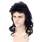 preiswerte Historische Perücken-Lustige Männer Perücke 70er 80er Perücke Rock Perücke 70er 80er Disco Mullet Perücken für Männer Hippie Lange Wellen 60er Männer Perücke für Party Faschingskostüm Nur Perücke Halloween Perücken