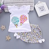 cheap Sets-Girls&#039; 3D Cartoon Bow T-shirt &amp; Shorts Short Sleeve Chic &amp; Modern Basic Casual Kid&#039;s