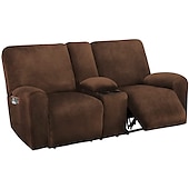 economico Poltrone reclinabili e poltrone wingback-copridivano reclinabile per divano a due posti con copriconsolle centrale, copridivano reclinabile per divano a due posti in velluto bordeaux elasticizzato, copridivano reclinabile per divano a due