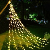 abordables Luces de Navidad-Cadena de luces para árbol de Navidad, decoración al aire libre, cadena de luces de estrellas, 8 modos de enchufe, 350 led, cascada, árbol de Navidad, topper de estrella, luz de hadas para patio,