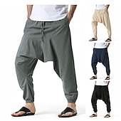 olcso Retro-Férfi Háremnadrág Vászon nadrág Nadrág Nyári nadrág Nadrágok Rugalmas derék Drop Crotch Sima Mekano Teljes hossz Hétköznapi Napi Len / pamut keverék Pamut és ágynemű Hippi Jóga Laza öltözet Fekete