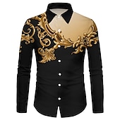 cheap Ethnic Pattern-Men&#039;s Floral Shirt Button Up Shirt Long Sleeve Fashion Casual Breathable Street Casual Daily Spring &amp; Summer Collar 3D Print Button-Down Black Red Blue Purple