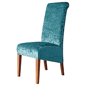baratos Capa para Cadeira de Jantar-capas de cadeira de jantar de veludo pelúcia preto, capas protetoras de cadeira de encosto alto de elastano bordô capa de assento com elástico para sala de jantar, casamento