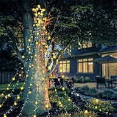 abordables Luces de Navidad-Cadena de luces para árbol de Navidad, decoración al aire libre, cadena de luces de estrellas, 8 modos de enchufe, 350 led, cascada, árbol de Navidad, topper de estrella, luz de hadas para patio,