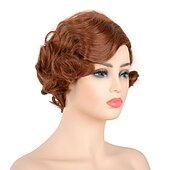 abordables Perruques historiques-Perruque des Années 20 Perruque Flapper Femme Brune Vague de Doigt Perruque Flapper Vintage Cheveux Bouclés Courts Bob Années 1920 Grande Gatsby Perruques Synthétiques d'Halloween