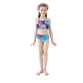 abordables Maillot de bain sirène-Enfants Fille Trois pièces Maillots de bain sirène Maillot de Bain Plage Natation Bloc de couleur à imprimé arc-en-ciel Actif Imprimer Maillots de bain 3-10 ans Eté Rose Claire Rose poussiéreuse