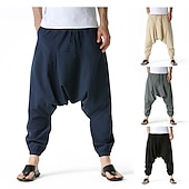 olcso Retro-Férfi Háremnadrág Vászon nadrág Nadrág Nyári nadrág Nadrágok Rugalmas derék Drop Crotch Sima Mekano Teljes hossz Hétköznapi Napi Len / pamut keverék Pamut és ágynemű Hippi Jóga Laza öltözet Fekete