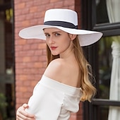 cheap Party Hats-Hats Polyester Straw Hat Sun Hat Casual Holiday Simple With Bowknot Headpiece Headwear