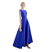 ieftine Rochii de Party-Rochie de seară în stil A-Line Rochie roșie și verde Rochie de nuntă pentru invitați Rochie de petrecere Asimetrică Fără mâneci Guler din piatra prețioasă Satin cu aspect elegant pentru a impresiona