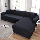abordables Housse de canapé-housse de canapé extensible bordeaux housse élastique canapé sectionnel fauteuil causeuse 4 ou 4 ou 3 places forme L gris solide doux durable lavable