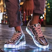 ieftine Adidași Bărbați-adidași albi pentru bărbați, cu lumină LED, cu închidere cu șireturi, pentru o ținută la modă și pe timp de noapte