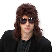 preiswerte Historische Perücken-Lustige Männer Perücke 70er 80er Perücke Rock Perücke 70er 80er Disco Mullet Perücken für Männer Hippie Lange Wellen 60er Männer Perücke für Party Faschingskostüm Nur Perücke Halloween Perücken