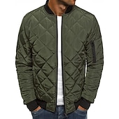 cheap Men&#039;s Downs &amp; Parkas-Men&#039;s Bomber Quilted Jacket Diamond Padded Jacket Winter Outdoor Chunky Varsity Flight Windproof Warm Trench Coat Top Quilted Seams Cotton Outwear Overcoat Full Zipper Camping Hiking Hunting Fishing