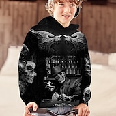 voordelige Halloweenkostuums voor jongens-Kinderen Jongens Halloween Trui met capuchon Lange mouw 3D-afdrukken Doodskoppen Zak Zwart Grijs Fuchsia Kinderen Tops Herfst Actief Buiten Halloween Normale pasvorm 4-12 jaar