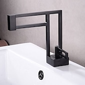 abordables Clásico-Grifo para lavabo de baño, estilo moderno de latón, grifos de baño de un solo mango con un solo orificio con interruptor de agua caliente y fría