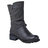 preiswerte Vintage Stiefel-Rote Vintage-Kunstlederstiefel für Damen – stilvolles kniehohes Design mit doppelten Schnallenriemen, seitlichem Reißverschluss und bequemer Sohle – perfekt für Herbstmode und Freizeitausflüge