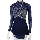 preiswerte Eiskunstlaufkleider-Eiskunstlaufkleid Damen Mädchen Eislaufen Kleider Austattungen Gelb Dunkelrot Dunkelmarine Patchwork Gitter Spandex Hochelastisch Praxis Professionell Wettbewerb Eiskunstlaufkleidung Kristalle