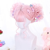 お買い得  パーティーウィッグ-合成ショートボブ カラー ロリータアニメウィッグ エアバング付き 女性用 ナチュラルフェイクヘア ブラック ブルー ロリータ コスプレウィッグ ハロウィンウィッグ