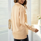 preiswerte Elegante Oberteile-Damen Bluse Weiß Rote Leicht Braun Glatt Langarm Arbeit Wochenende Strassenmode Hemdkragen Standard Seide wie Satin S