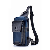 economico Borselli da uomo-Borsa a tracolla da uomo in pelle bovina di alta qualità e nylon - design multitasche con tracolla regolabile per viaggi e uso quotidiano
