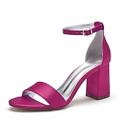economico Formale-scarpe da sposa con tacco a blocco in raso viola da donna - eleganti sandali da sposa aperti con cinturino alla caviglia per eventi formali e feste