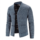 preiswerte Herren Strickjacke-Herren Pullover Strickjacke Fleece Pullover Stricken Strick Feste Farbe V Ausschnitt Stilvoll Täglich Bekleidung Winter Rote Blau XS S M
