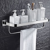 economico Mensole per il bagno-doccia caddy moderno bagno multifunzionale rack di stoccaggio con portasciugamani in acciaio inox ispessito portasciugamani bagno in vetro temperato cosmetici forniture per il bagno rack di stoccaggio
